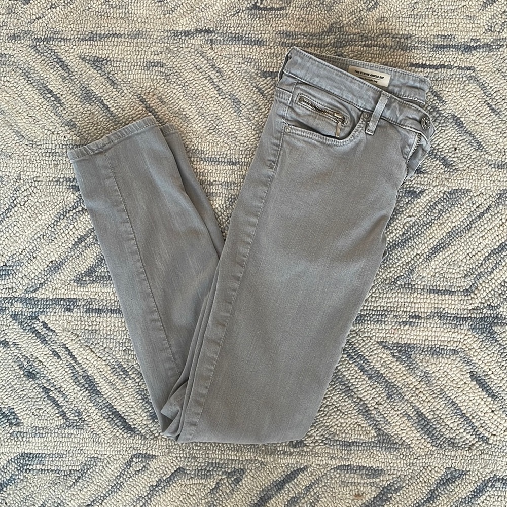 AG Adriano Goldschmied Light Gray Stevie Ankle Zip